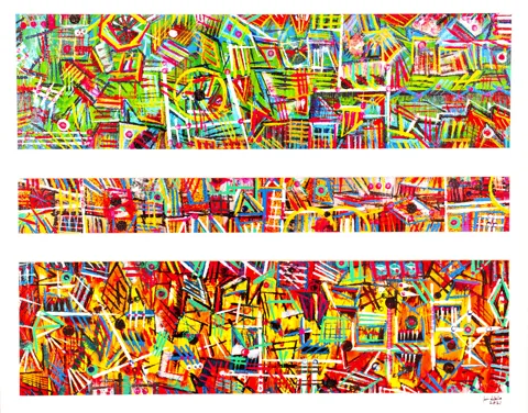 A TRILOGY TRIPTYCH #2, abstract painting by Jamie Robbins