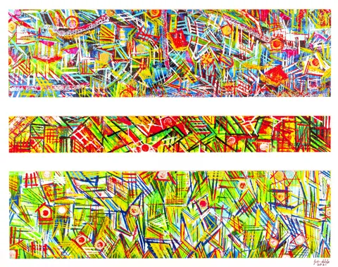 A TRILOGY TRIPTYCH, abstract painting by Jamie Robbins