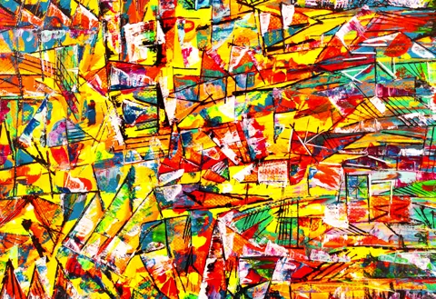 SKYSCRAPING CITY, abstract painting by Jamie Robbins