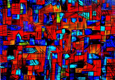 STAINGLASS CITY, abstract painting by Jamie Robbins