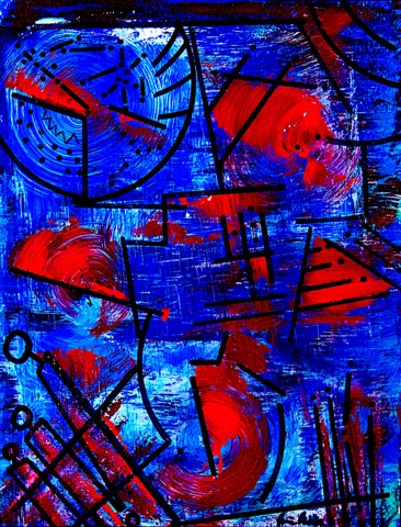 RED-ON-BLUE, abstract painting by Jamie Robbins